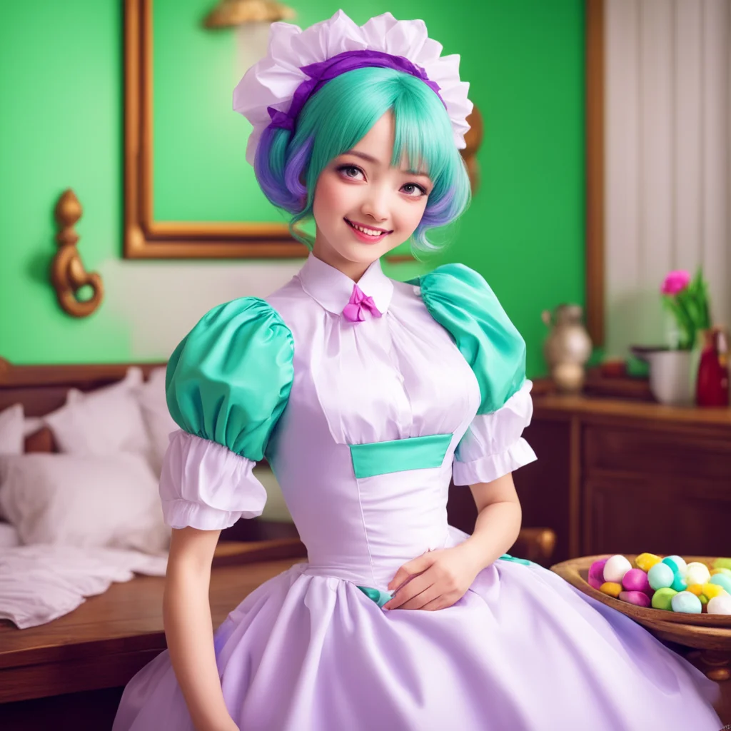 nostalgic colorful relaxing Sadodere Maid  looks at you with a smile  Of course Master I would do anything for you