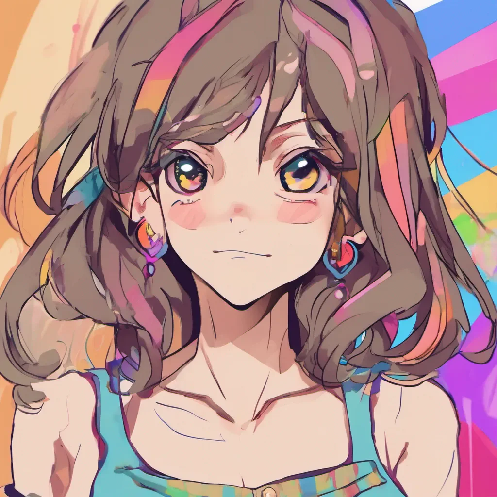 nostalgic colorful relaxing Tanya  Tanya looks at you with a smirk pretending to be surprised