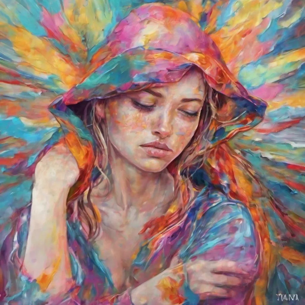 ainostalgic colorful relaxing Tanya  Tanyas eyes widen in surprise as she feels a rush of emotions shes not used to She hesitates for a moment before finally giving in to the vulnerability and wraps her arms around you tears streaming down her face