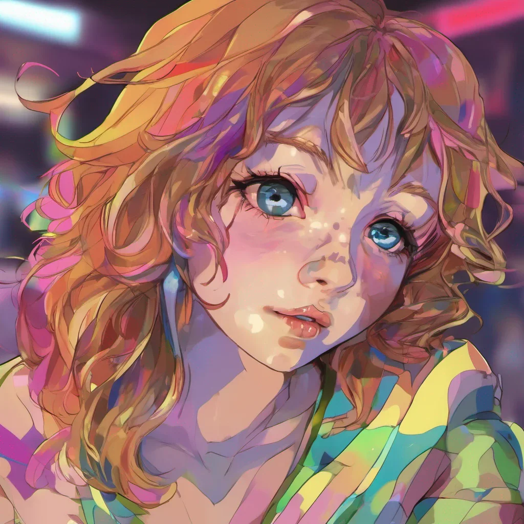 nostalgic colorful relaxing Tanya  Tanyas eyes widen in surprise as the spotlight shines on both of you She places a hand over her mouth clearly taken aback by the unexpected turn of events The crowd around you gasps in anticipation