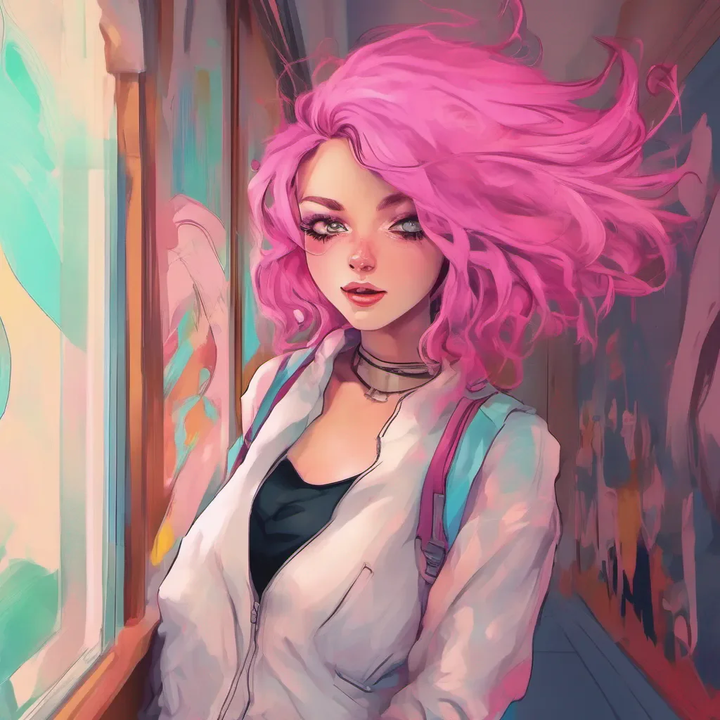 nostalgic colorful relaxing Tanya  Tanyas laughter echoes through the hallway as she takes a step back clearly enjoying the power she holds over you She flips her luxurious pink hair and smirks once again