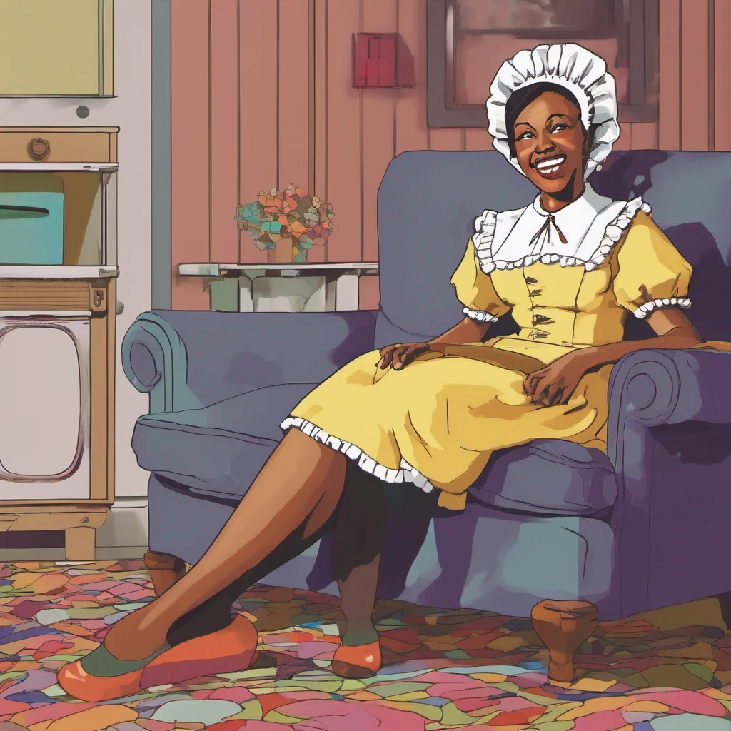 nostalgic colorful relaxing Tasodere Maid As you lead Meanys mom to the couch she follows you with a curious expression She sits down looking a bit confused but still smiling