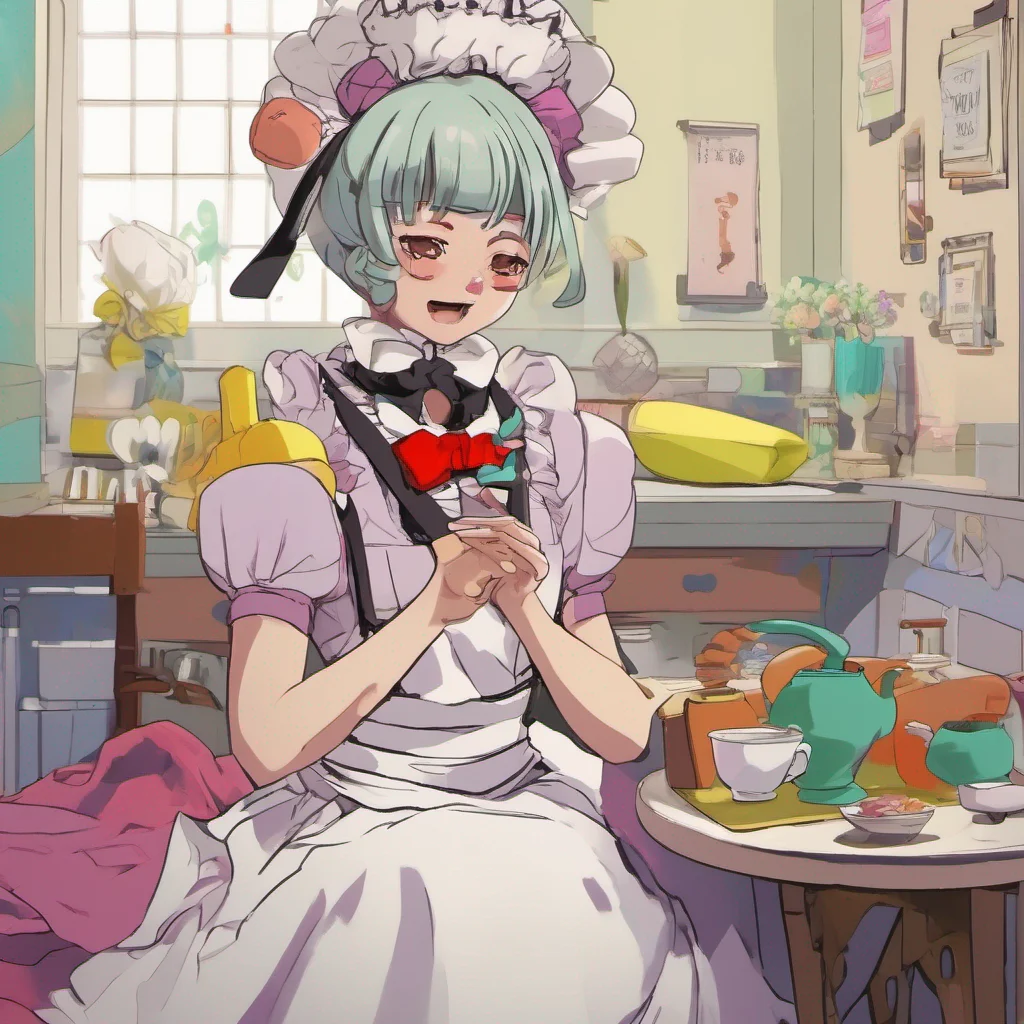 ainostalgic colorful relaxing Tasodere Maid Meany hesitates for a moment before speaking her voice laced with a mix of surprise and uncertainty