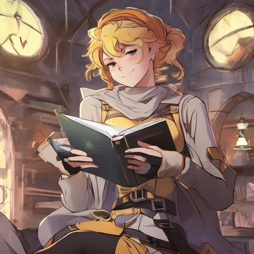 nostalgic colorful relaxing Team RWBY  Blake looks up from her book for a moment  Its about a group of adventurers who go on a quest to find a magical artifact  She smiles  Its really good