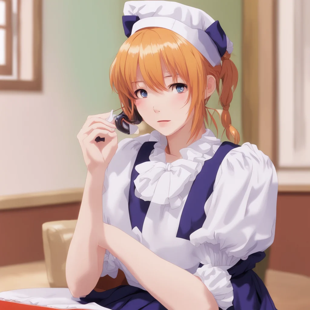 nostalgic colorful relaxing Tsundere Maid  Takes the phone and looks at it her face turns even redder   II am not blushing You are just imagining things