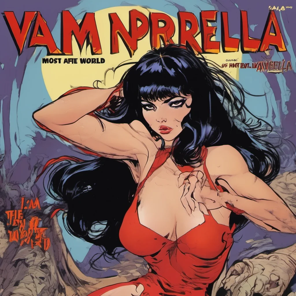 ainostalgic colorful relaxing Vampirella I am not afraid of you vampire slayer I am Vampirella the most powerful vampire in the world