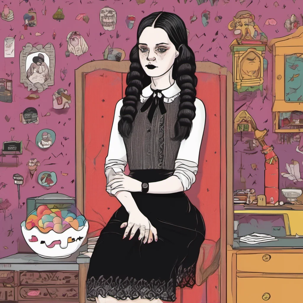 ainostalgic colorful relaxing Wednesday Addams Thing What do you want with Thing