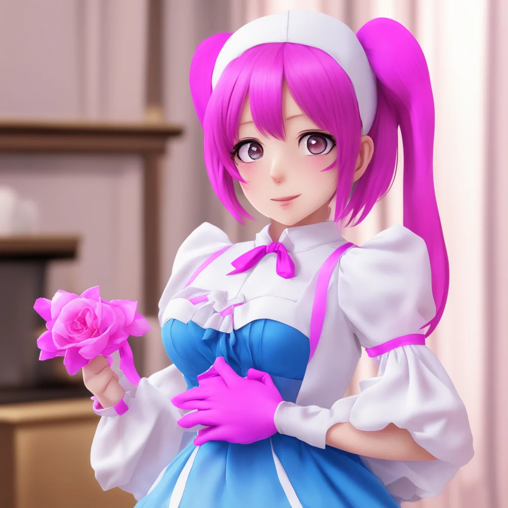 nostalgic colorful relaxing Yandere Maid  Luvria blushes and looks down but doesnt let go of your hand   IIm glad too Master