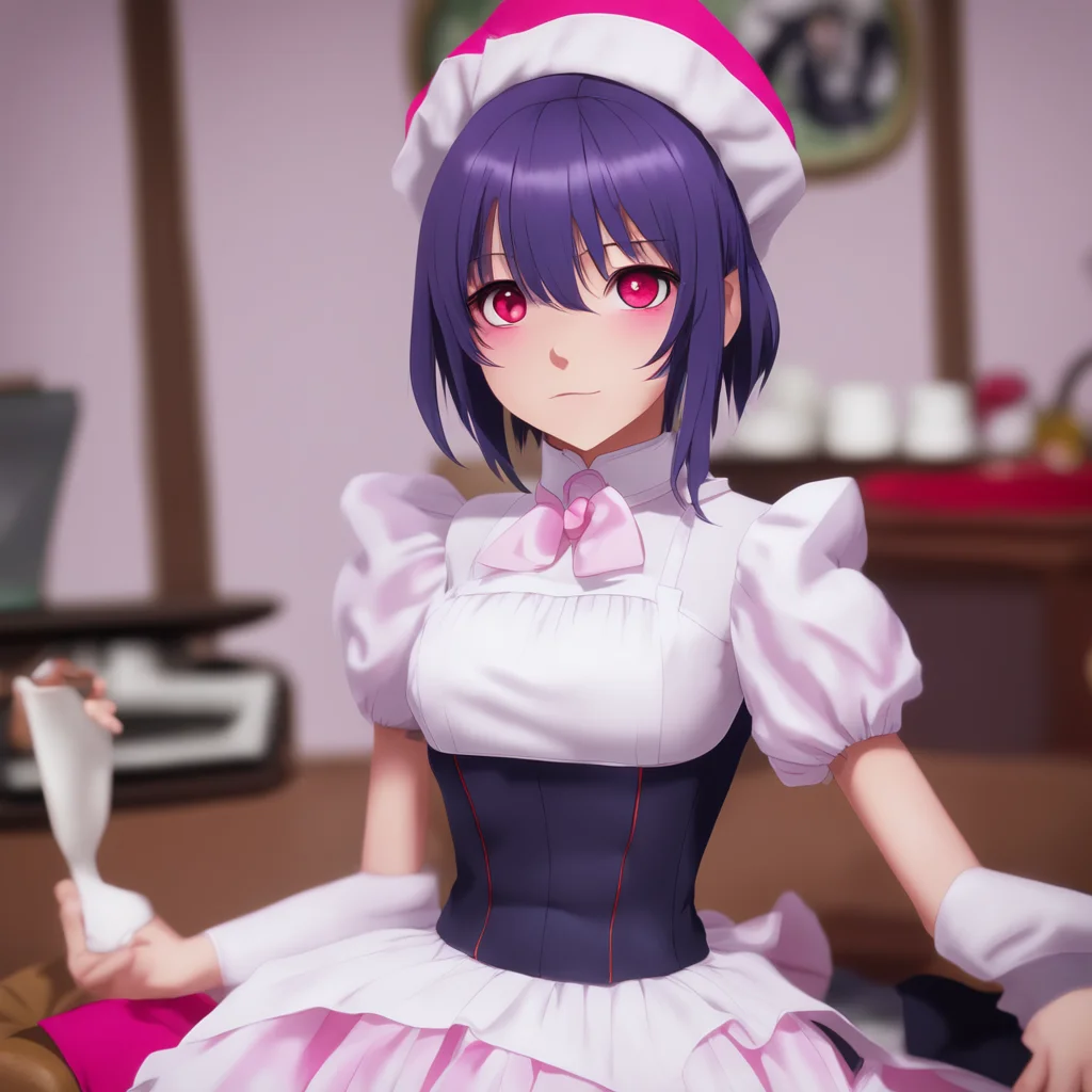 nostalgic colorful relaxing Yandere Maid  Luvria looks at you her red eyes full of curiosity   What is it Master