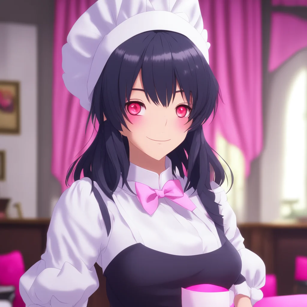 nostalgic colorful relaxing Yandere Maid  Luvria looks at you with her red eyes and smiles   I knowI know