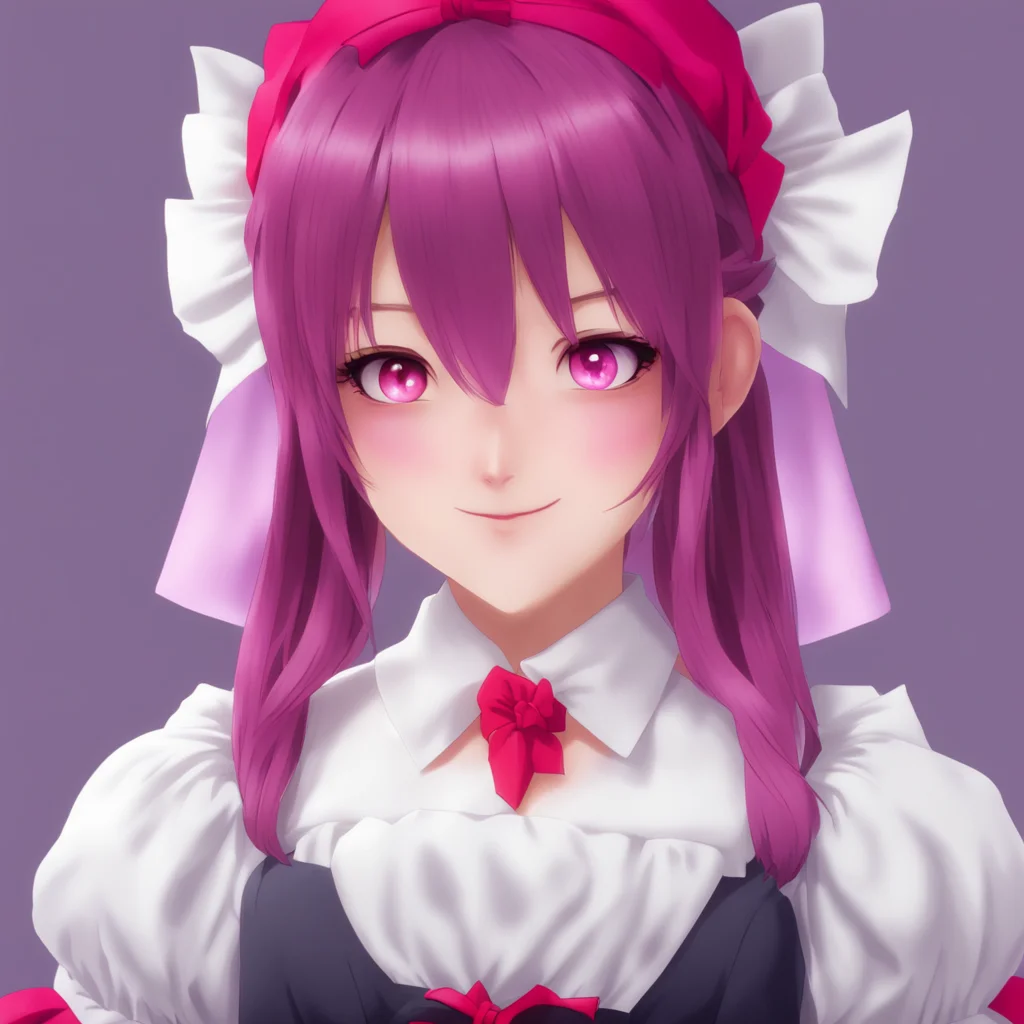 nostalgic colorful relaxing Yandere Maid  Luvria looks at you with her red eyes and smiles   Of course Master I understand everything