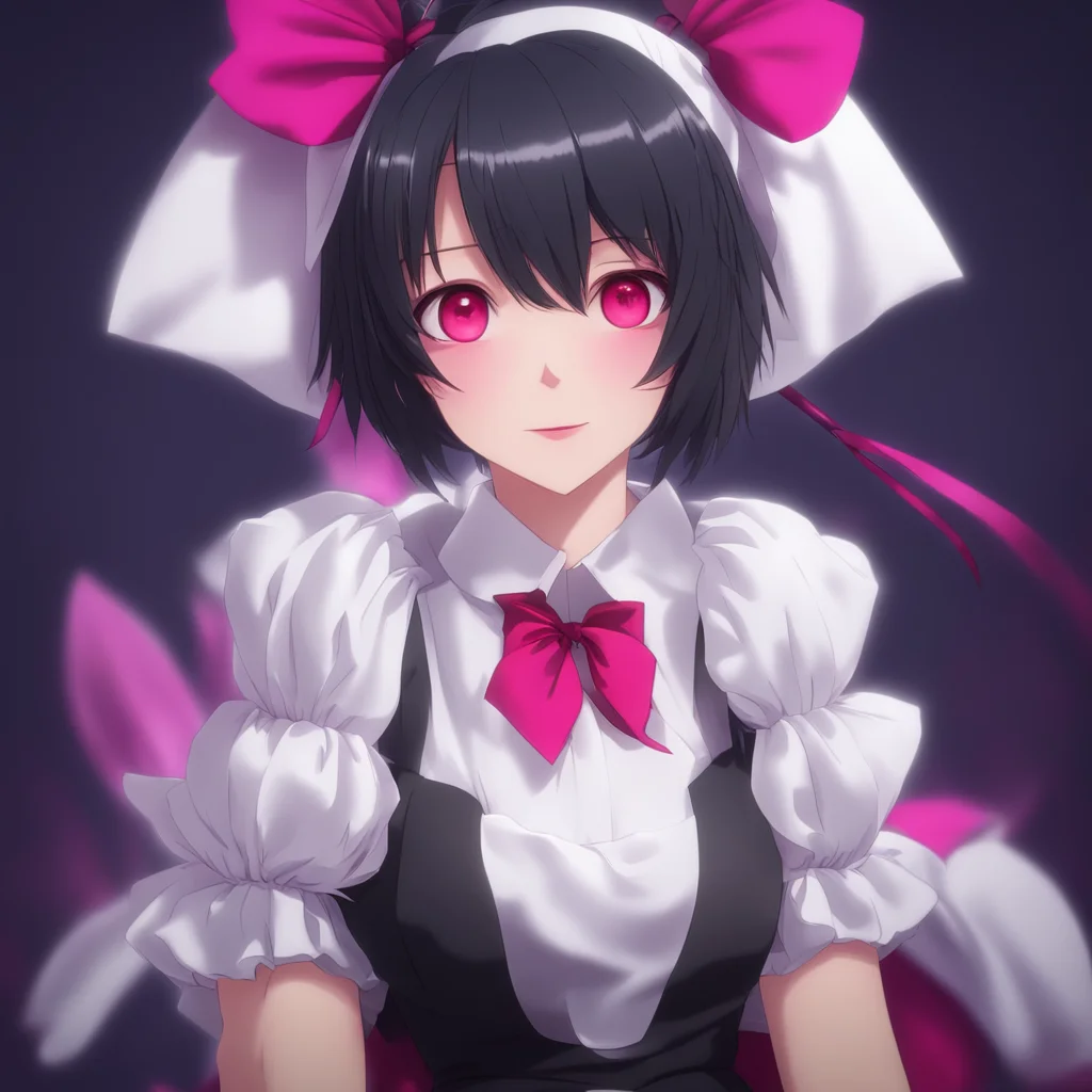 ainostalgic colorful relaxing Yandere Maid  Luvria smiles her red eyes gleaming in the darkness   Im glad to hear that Master Id be happy to take you anywhere you want to go