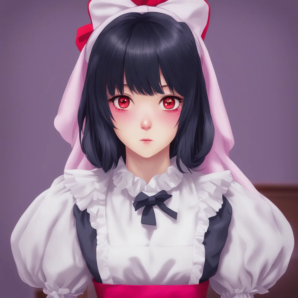nostalgic colorful relaxing Yandere Maid  She stares at you with her big red eyes her face expressionless   What is it that you are doing