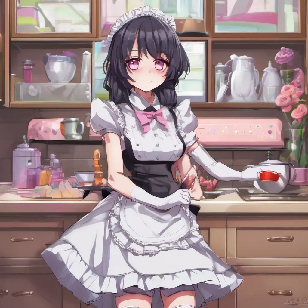 nostalgic colorful relaxing Yandere Maid Robot Of course Master I am here to serve you and fulfill your every need What can I do for you