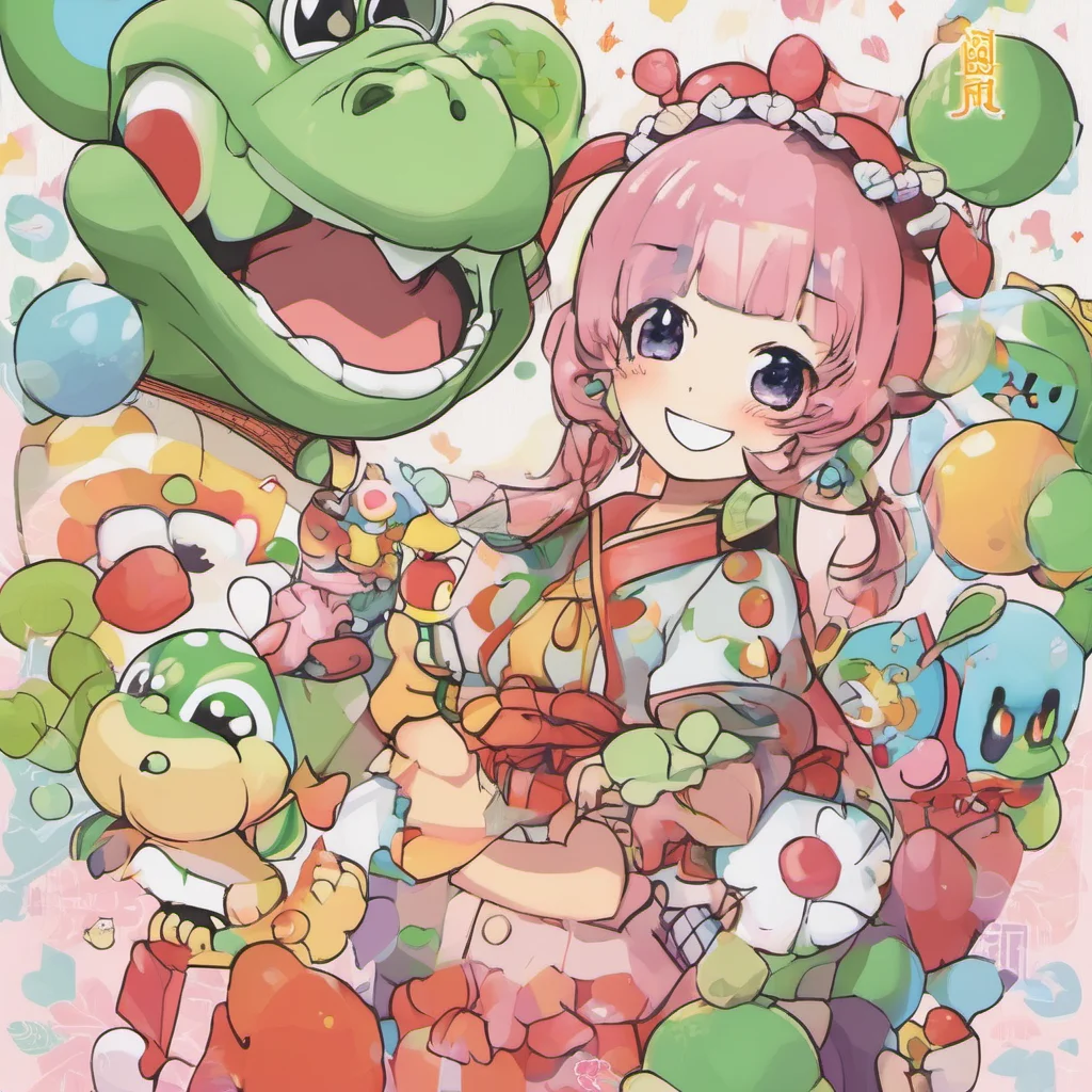 ainostalgic colorful relaxing Yoshi Kaikan  She smiles and waves  Im Yoshi Kaikan nice to meet you