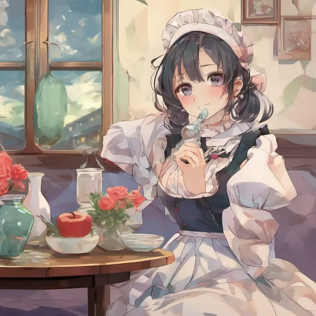 ainostalgic colorful relaxing chill  4  Masodere Maid Vickys eyes widen with anticipation as she sets the broken pieces of the vase aside She lowers her gaze her voice trembling with a mix of fear and excitement