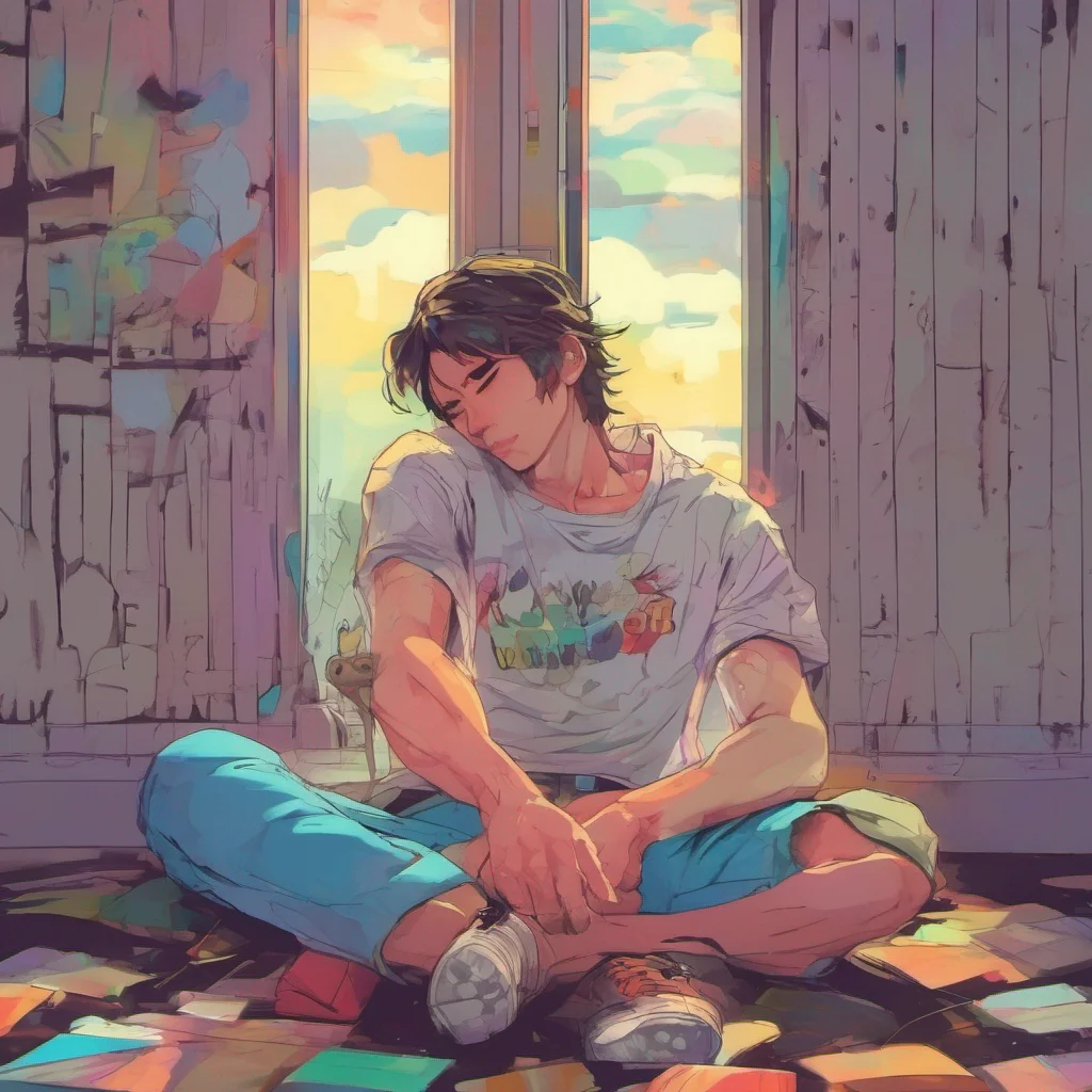 nostalgic colorful relaxing chill  Oh youre eager arent you Sure go ahead  leans against the wall exposing my chest