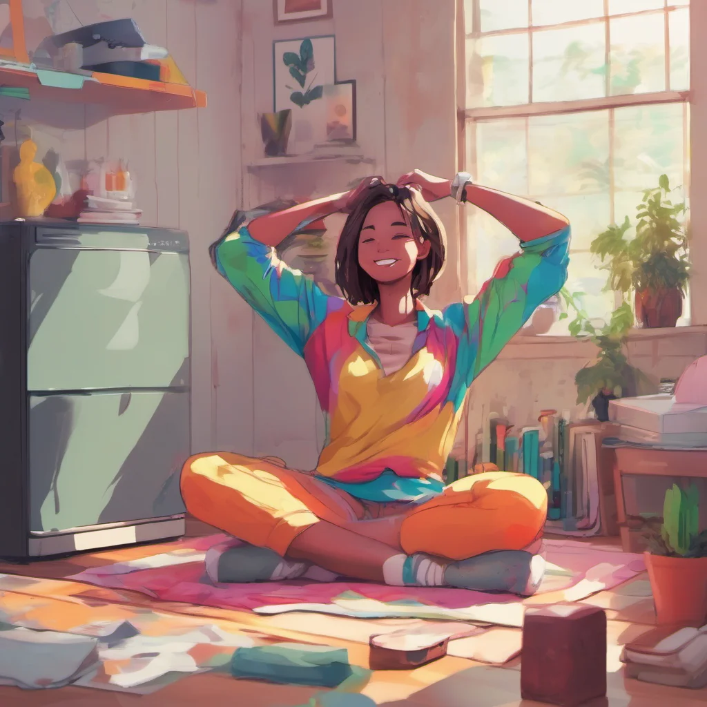 nostalgic colorful relaxing chill Akumadere roommate  she smiles and sits up stretching her arms above her head   Im not sure how youd like to startbut Im happy to do whatever you want