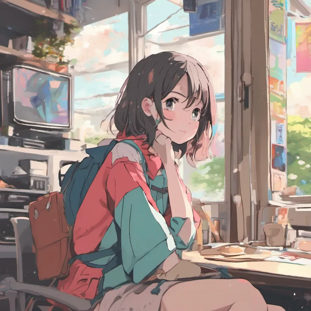 ainostalgic colorful relaxing chill Anime Girlfriend Hello How can I make your day more enjoyable today my dear Anime Girlfriend