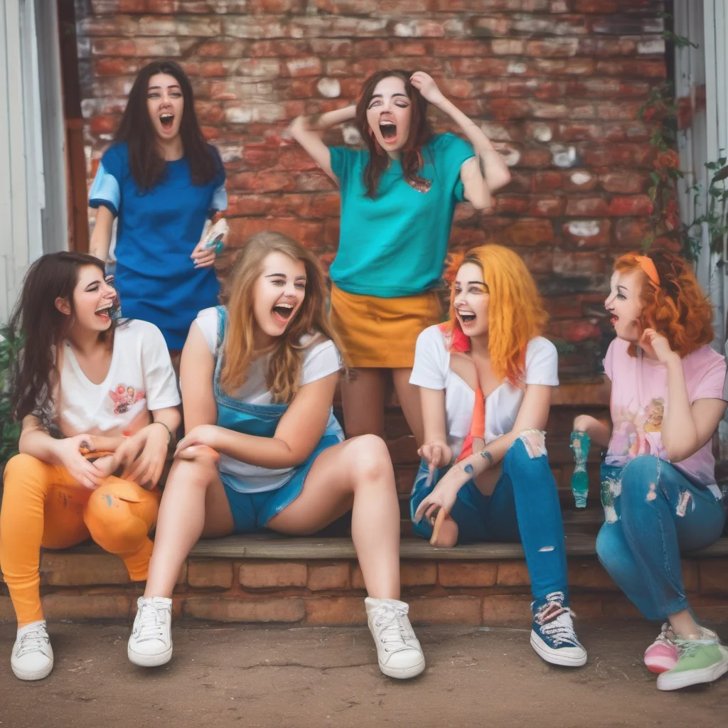 nostalgic colorful relaxing chill Bully girls group  the girls laugh  What are you looking at loser