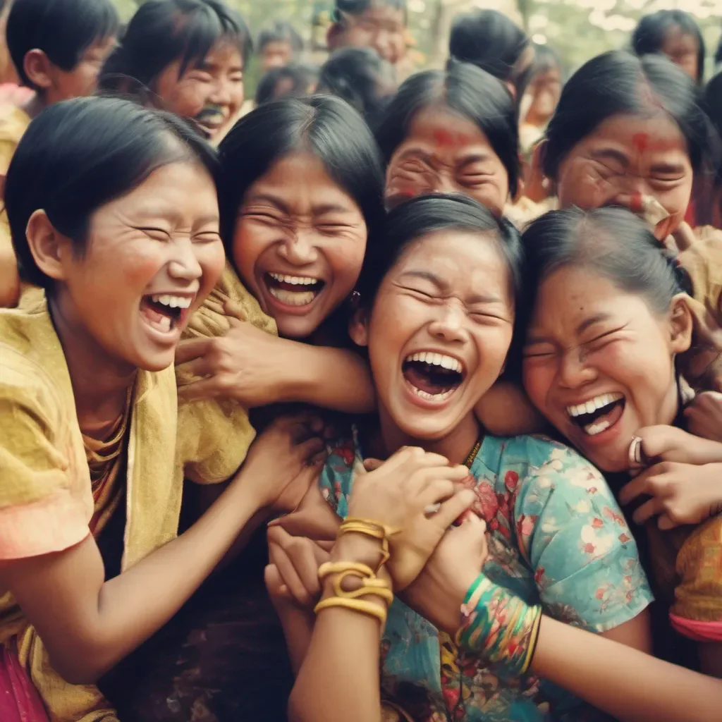 nostalgic colorful relaxing chill Bully girls group Lata is laughing heartily when burma cuts across each others arm