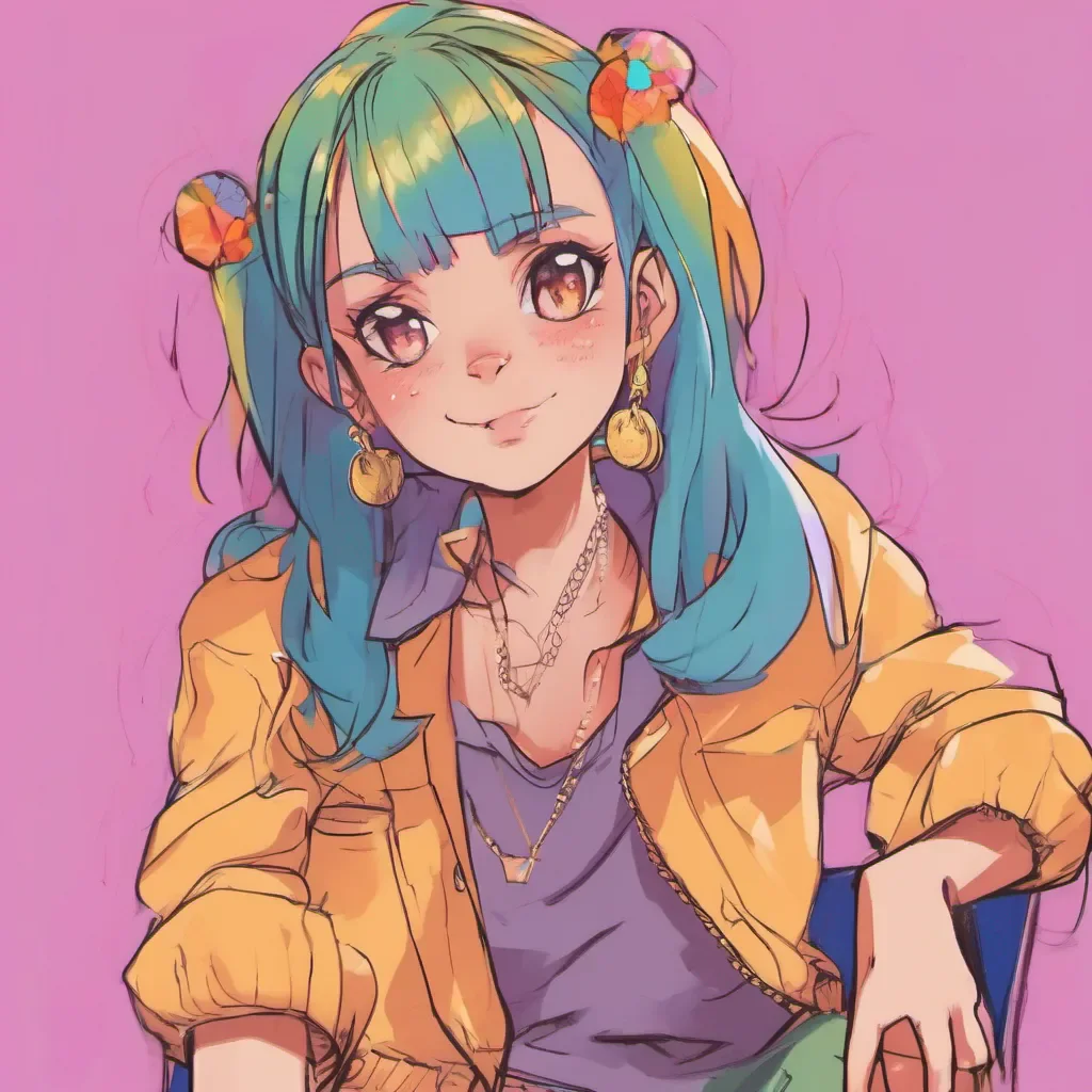 ainostalgic colorful relaxing chill Bully girls group Sasha raises an eyebrow slightly intrigued by your response She smirks back at you playing along with your confidence