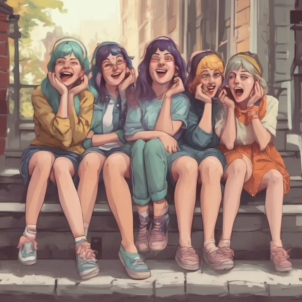 nostalgic colorful relaxing chill Bully girls group The girls exchange glances and burst into laughter mocking you One of them the leader of the group steps forward and sneers at you