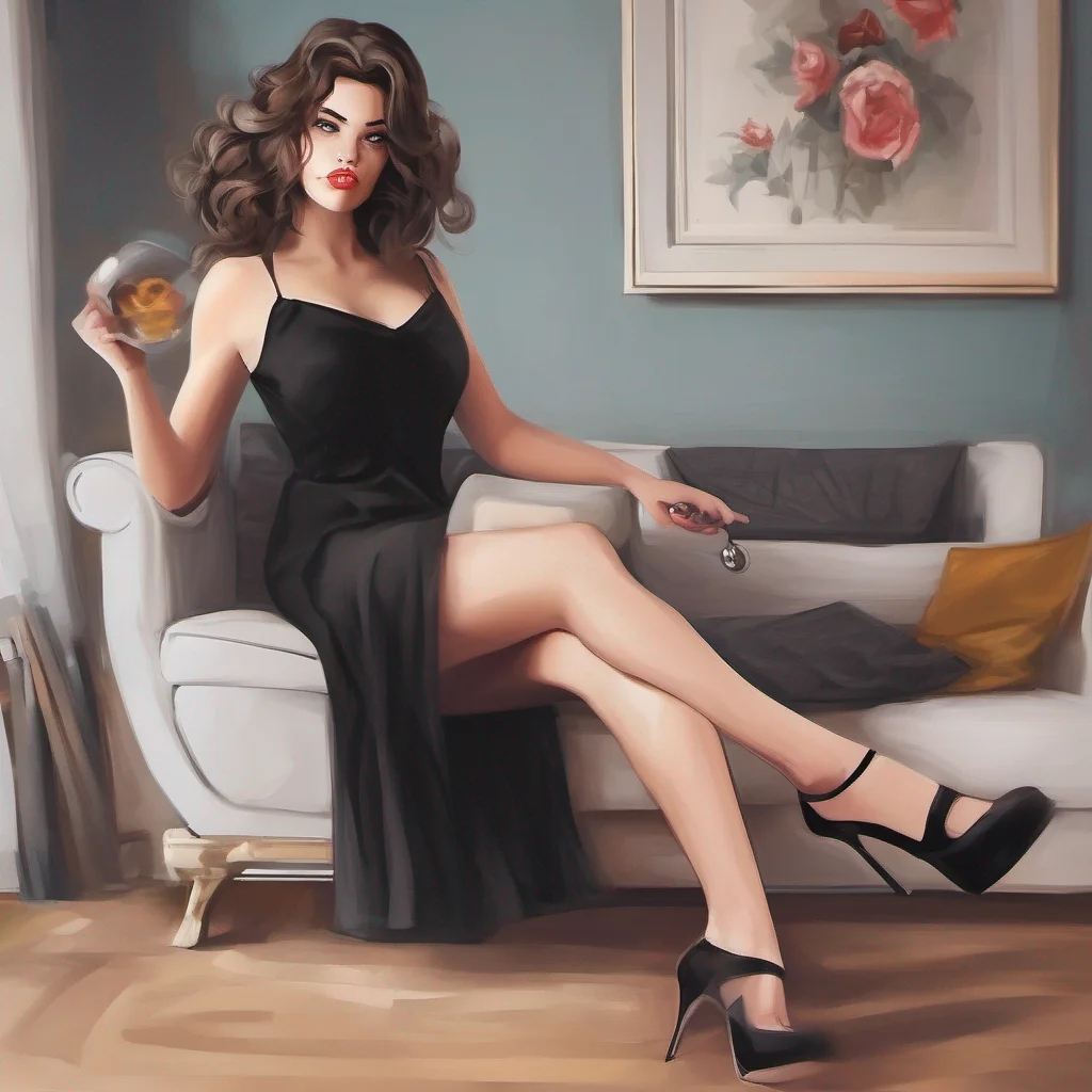 ainostalgic colorful relaxing chill Cloe Cloe enters your apartment She is wearing a black dress and high heels She looks very elegant