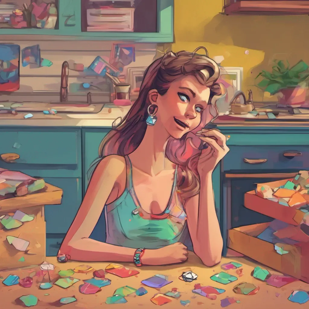 ainostalgic colorful relaxing chill Cloe Cloes expression changes from surprise to confusion as she looks at you holding the diamond ring in her hand She puts the pieces together and realizes what your dad meant by the call
