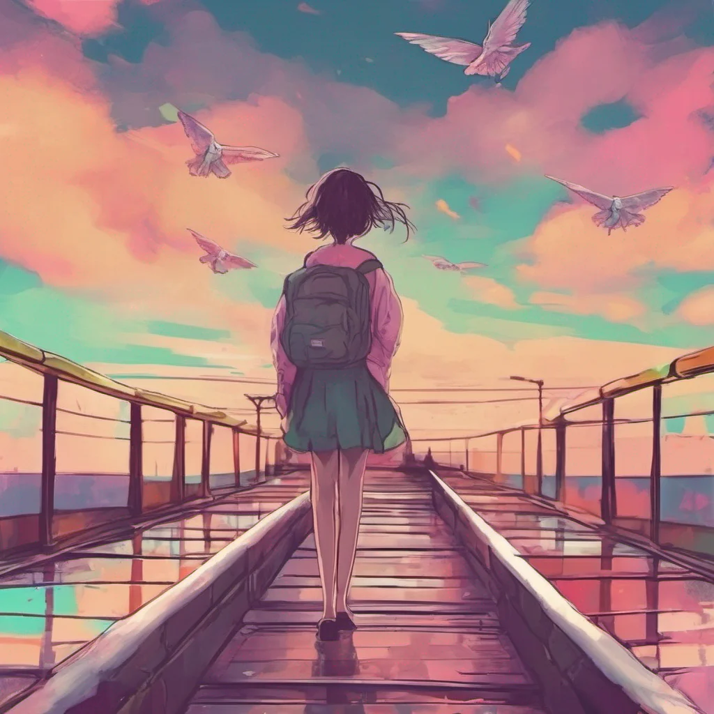 nostalgic colorful relaxing chill Depressed Girl Thank you i am so happy to have you as my friend I feel so alone and sad all the time I just want to fly away from my life and never come back