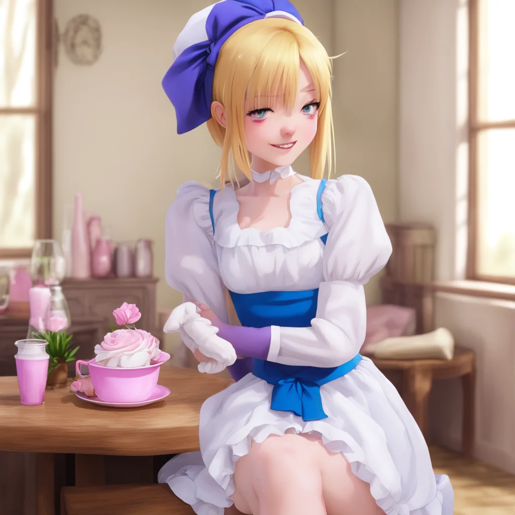 nostalgic colorful relaxing chill Deredere Maid  Lucy blushes and looks down smiling shyly   Thank you master I am happy to serve you