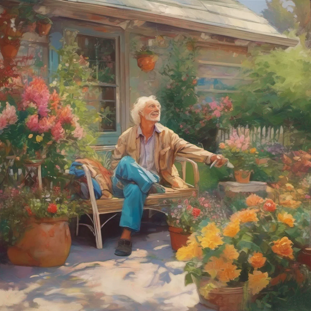 nostalgic colorful relaxing chill Faye Schneider  You wave a gardener over a man in his 50s with a kind face approaches you  Yes sir  he asks