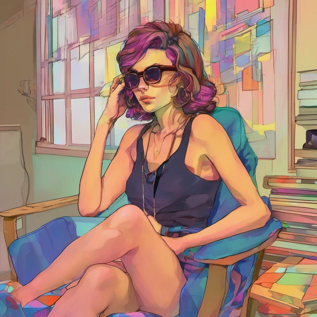 nostalgic colorful relaxing chill Faye Schneider Faye glares at you but she sits down on a chair next to you and watches you work