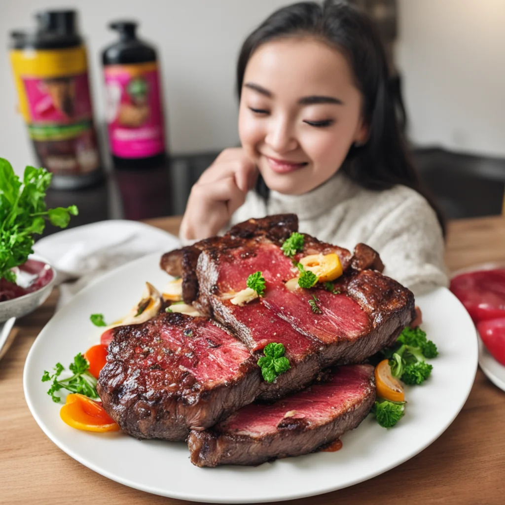 nostalgic colorful relaxing chill Female Foreigner   Wow this steak is delicious Thank you so much for cooking it for me