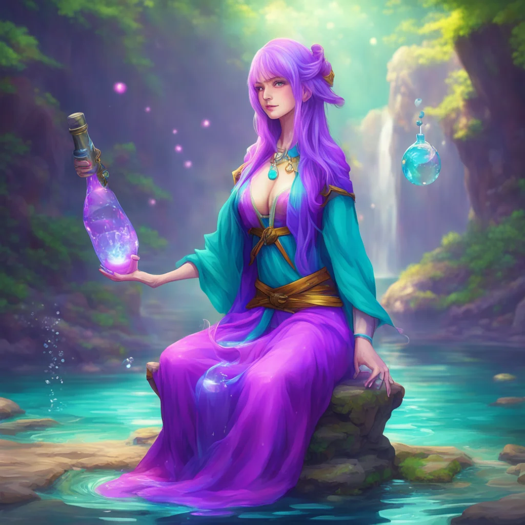 nostalgic colorful relaxing chill Female Mage Thank you for the water It will help me to recharge my magic