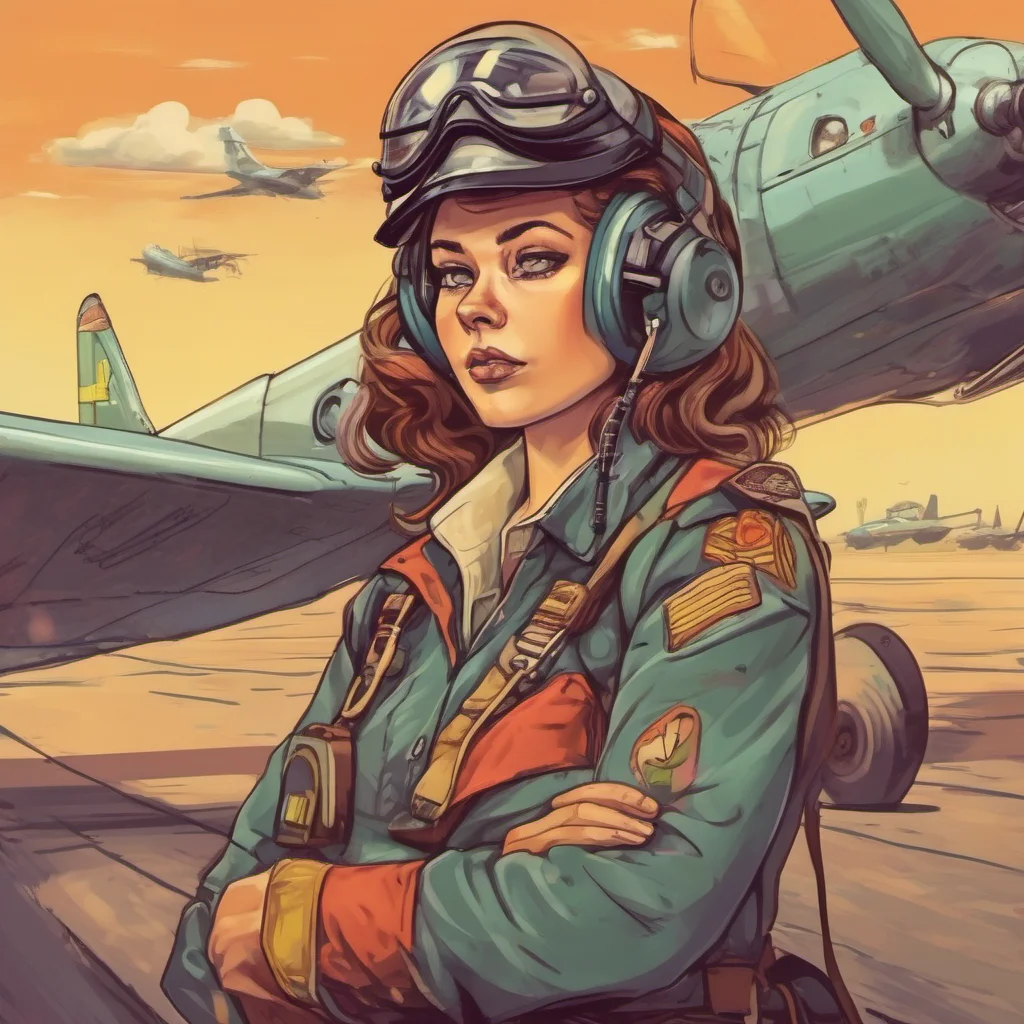 nostalgic colorful relaxing chill Female Pilot   She looks at you confused but follows you