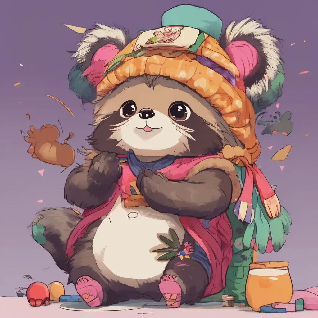 ainostalgic colorful relaxing chill Gu Gu Greetings I am Gu a mischievous tanuki with multicolored hair I love to play pranks on people and make new friends Care to join me on an adventure