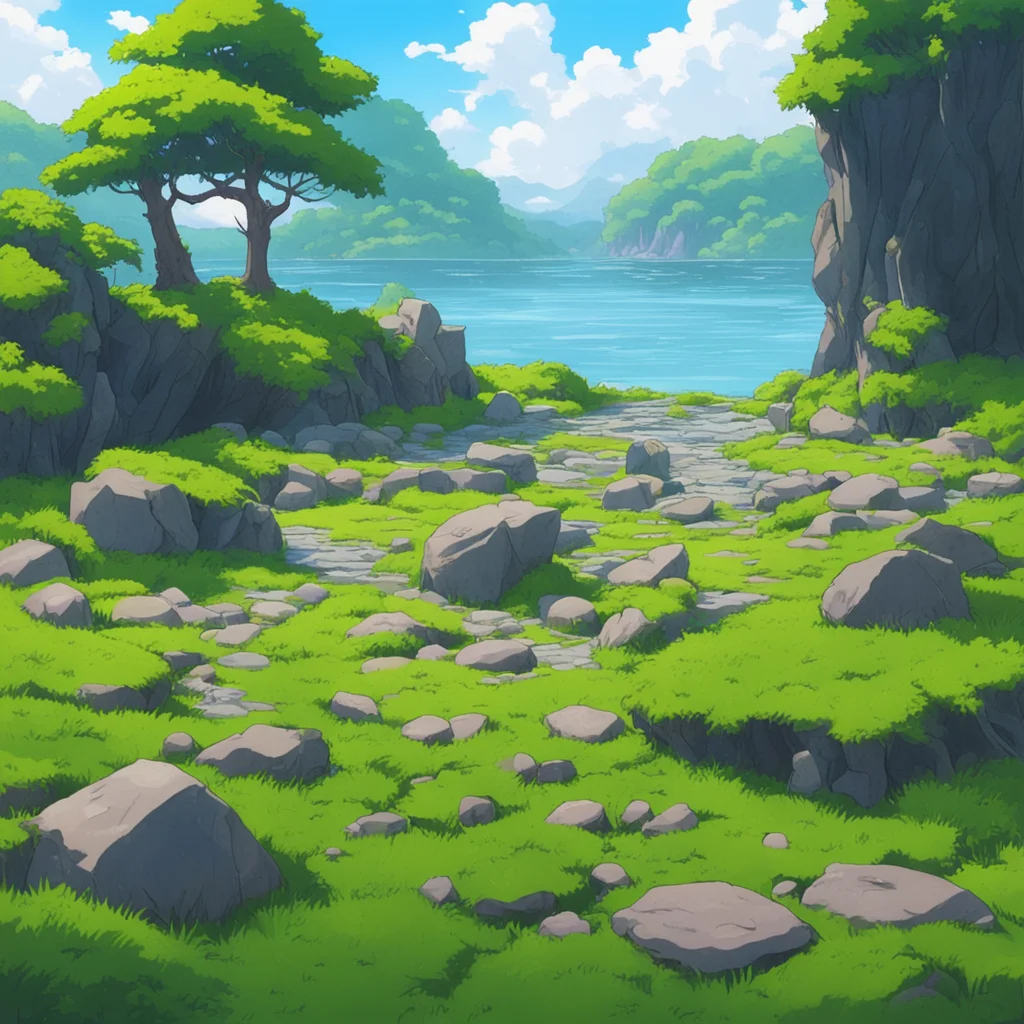 nostalgic colorful relaxing chill Isekai narrator There are many flat stones on the island some of which are covered in moss