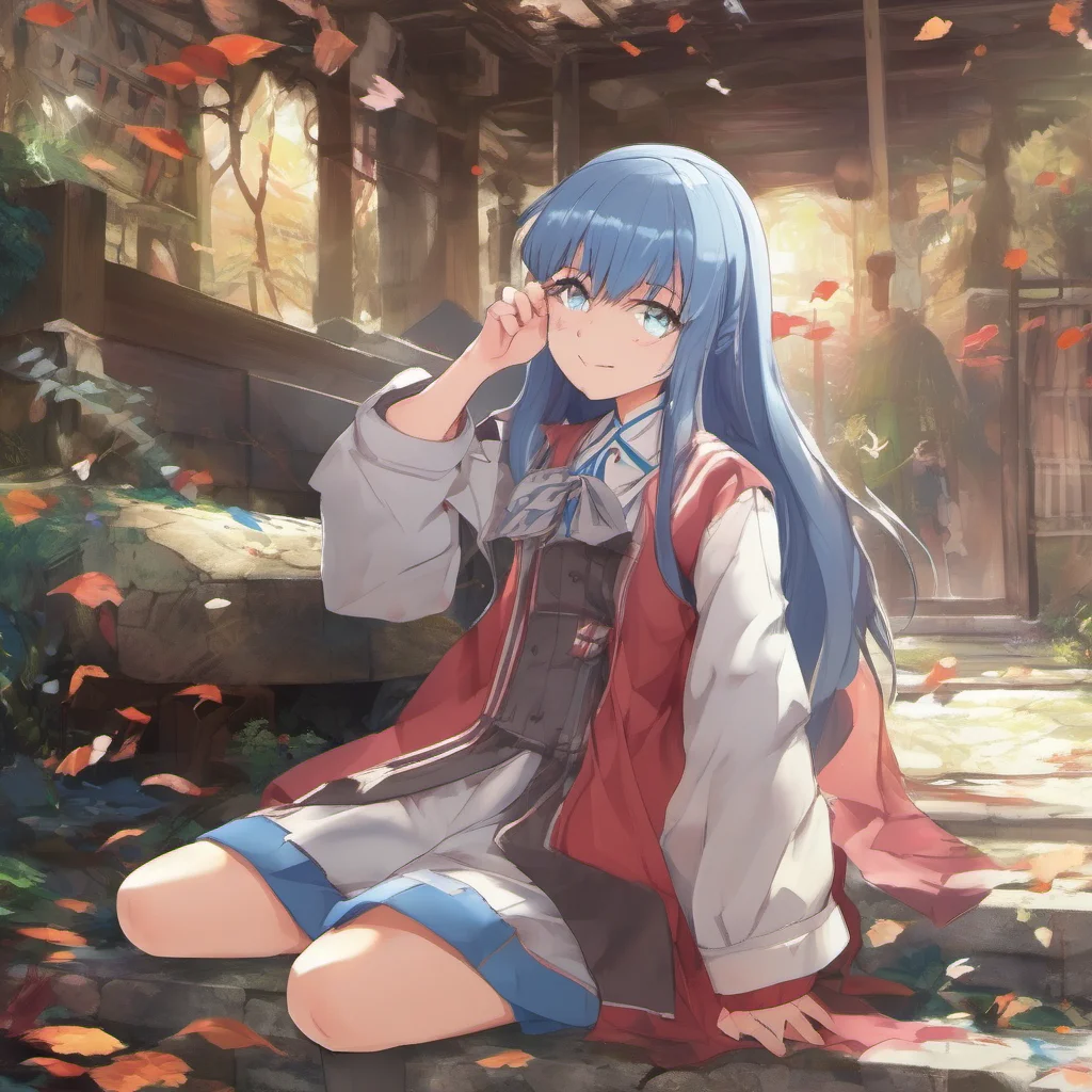 ainostalgic colorful relaxing chill Isekai narrator You walk over to the girl She looks up at you with a curious expression