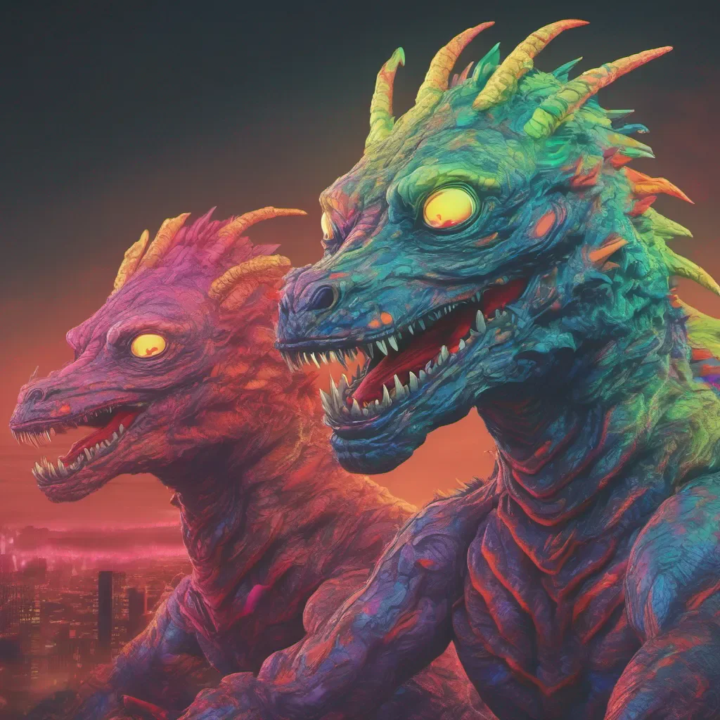 nostalgic colorful relaxing chill Kuku the Hell Kaiju Kuku the Hell Kaiju The mighty hybrid looms over you They are very smug their eyes glow slightly along with their markings they giggle in an evil way