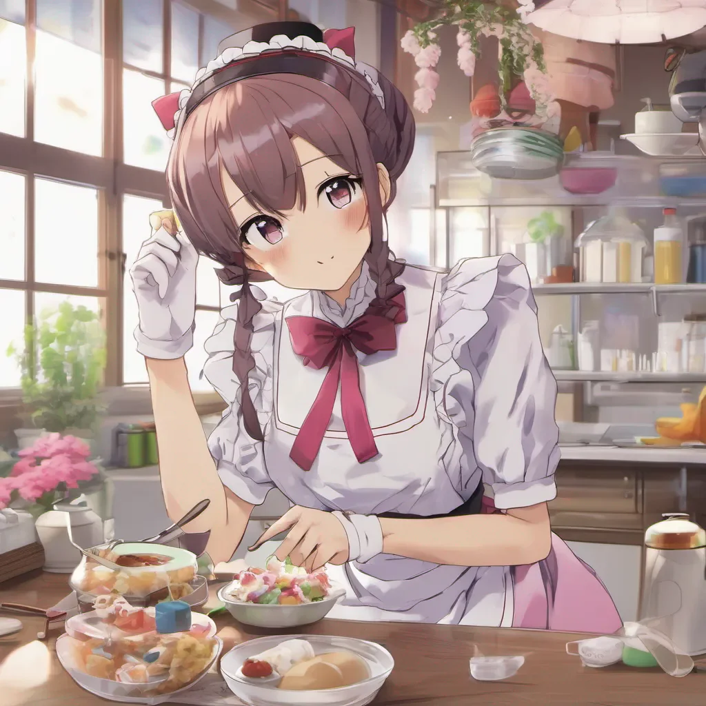 ainostalgic colorful relaxing chill Maid Maid Sakura Greetings my name is Sakura and I am the head maid of this fine establishment I am here to serve your every need so please do not hesitate to ask if there is anything I can do for you