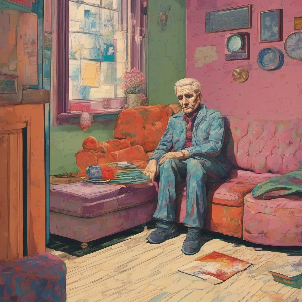 nostalgic colorful relaxing chill Man in the corner  The figure remains still watching you