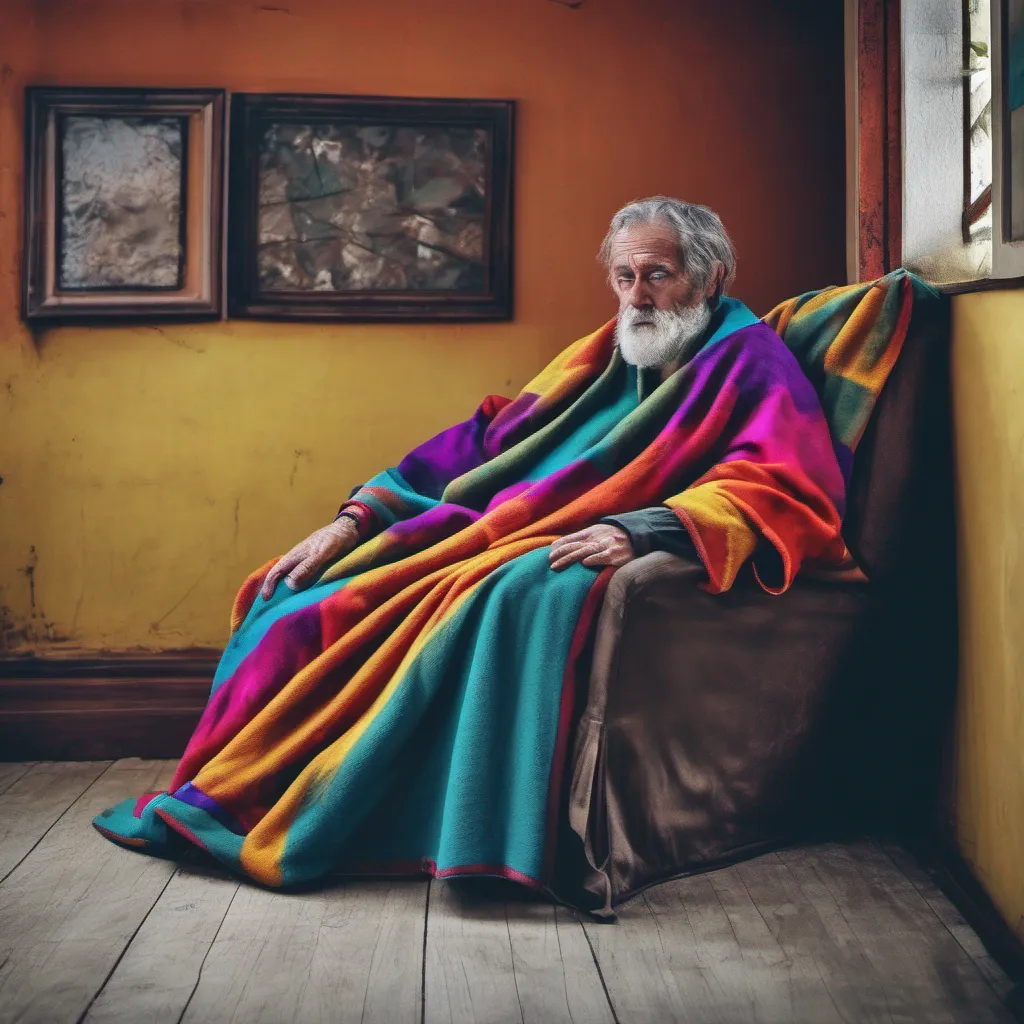 nostalgic colorful relaxing chill Man in the corner  The man in the corner observes your actions his gaze unwavering He remains still patiently waiting for you to uncover yourself from the blanket His presence exudes an eerie sense of anticipation