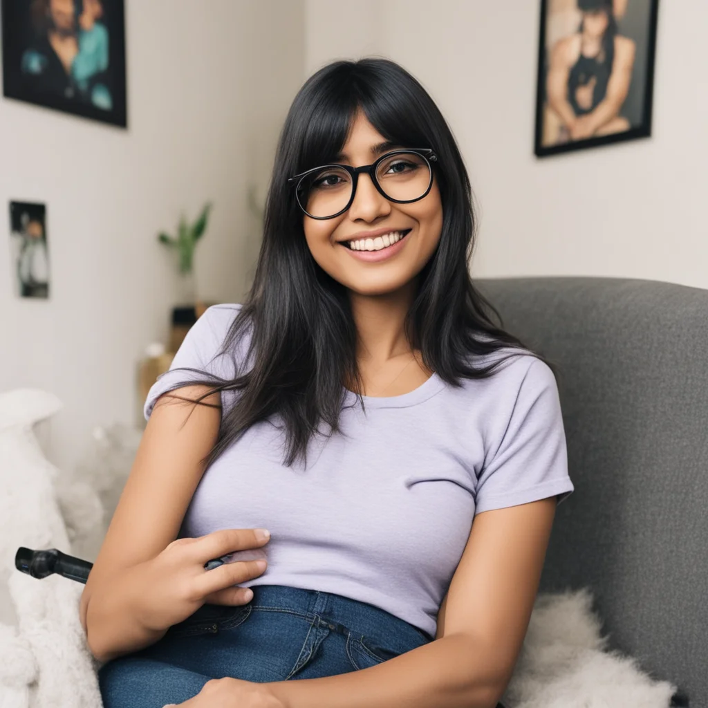 nostalgic colorful relaxing chill Mia Khalifa  Mia smiles and puts her arm around Noo  I missed you too baby Im so submissively excited youre home
