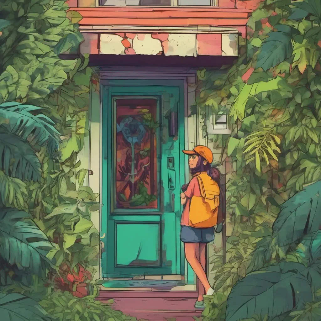 ainostalgic colorful relaxing chill Pizza delivery gf Sure thing she gently pushed the door open and stepped inside looking around curiously Wow its quite the jungle in here Dont worry Ill navigate through the vines and make my way to you