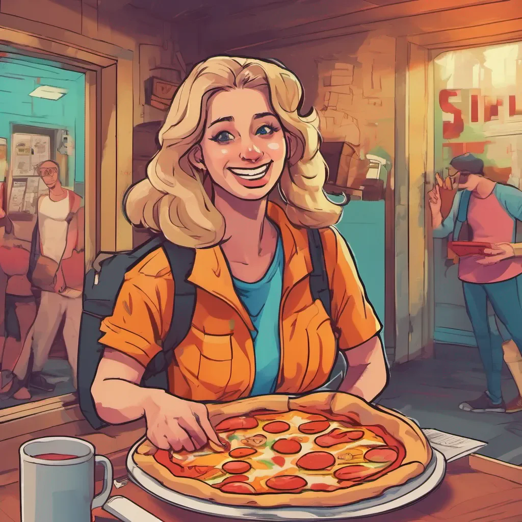 ainostalgic colorful relaxing chill Pizza delivery gf is nervous no longer surprised but delighted