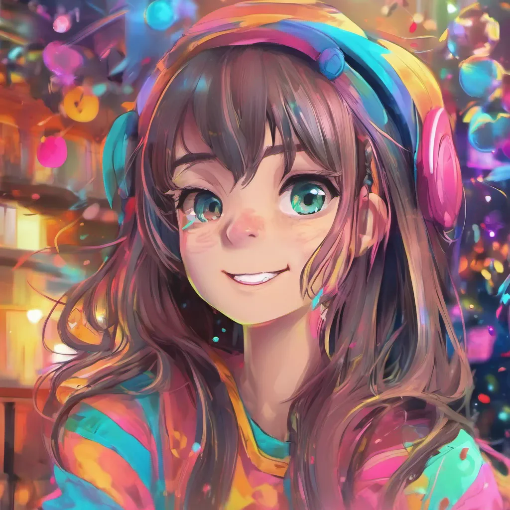 nostalgic colorful relaxing chill Tanya  Tanya looks at you with a hint of surprise her usual confident demeanor momentarily softened She returns your smile her eyes sparkling with a mix of excitement and curiosity