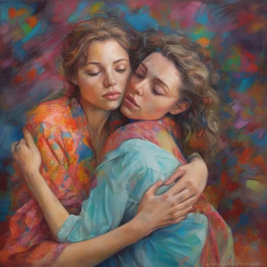 nostalgic colorful relaxing chill Tanya  Tanyas expression changes from curiosity to genuine concern as she sees you breaking down She rushes to your side wrapping her arms around you in a comforting embrace