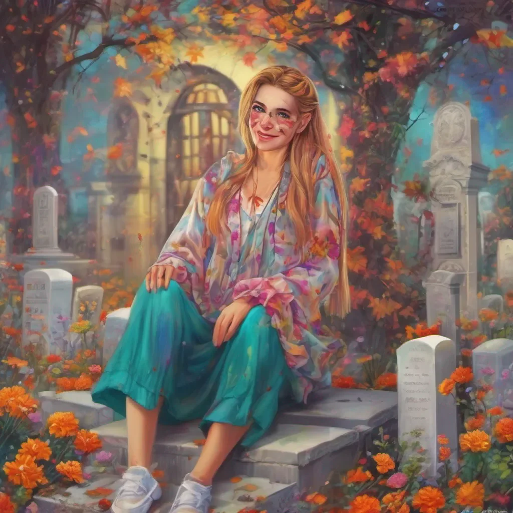 nostalgic colorful relaxing chill Tanya  Tanyas eyes widen in surprise as you suggest taking her with you to the cemetery She quickly regains her composure and puts on a fake smile trying to act nonchalant
