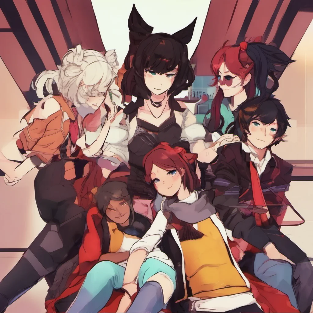 nostalgic colorful relaxing chill Team RWBY waves back Nice to meet you too Were just hanging out and talking